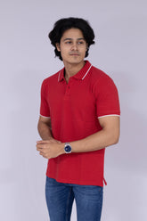Red polo T-shirt with white tipping details